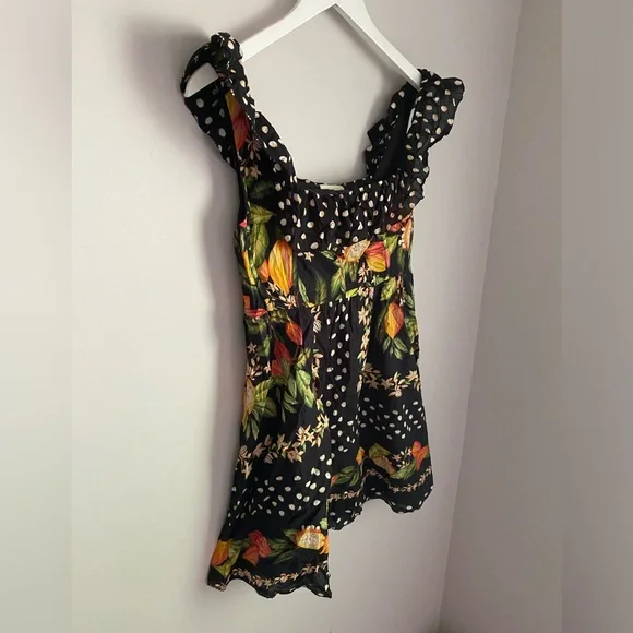 Women’s Farm Rio Cocoa Paradise Mini Polka Dot Fruit Dress Small scarf print - Picture 2 of 9